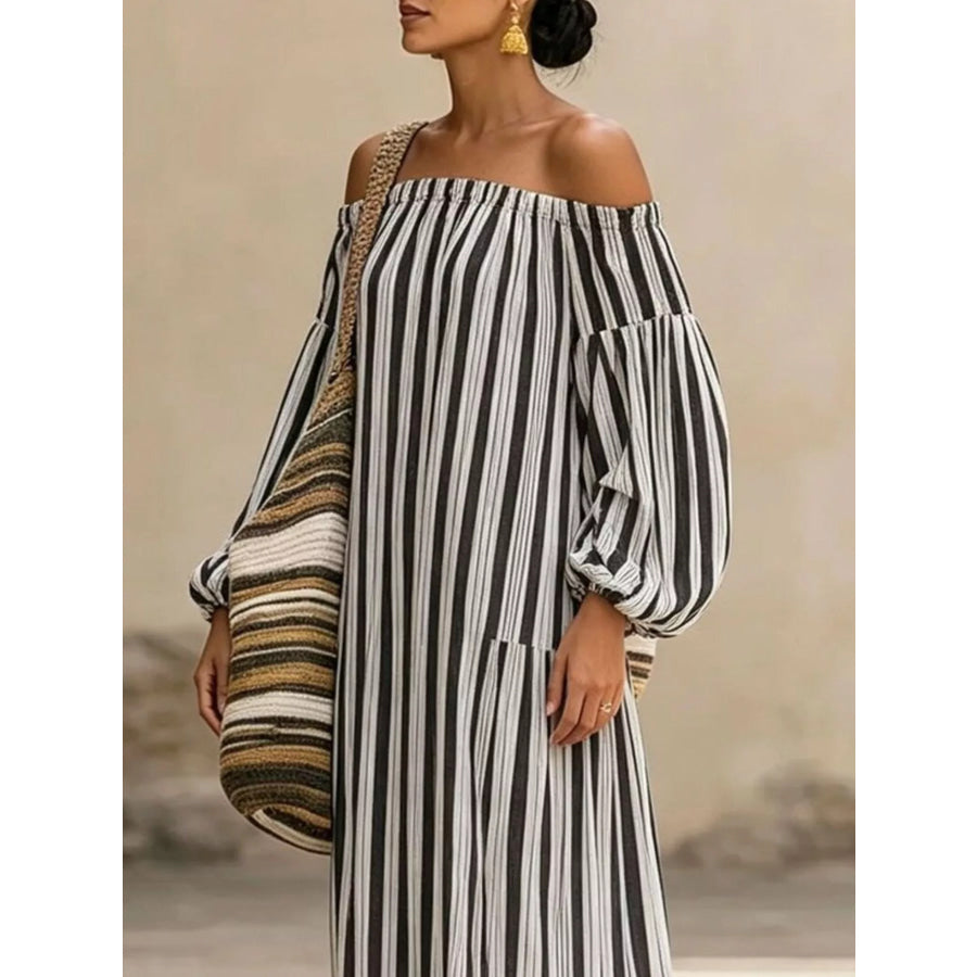 Off-Shoulder Striped Maxi Dress Apparel and Accessories