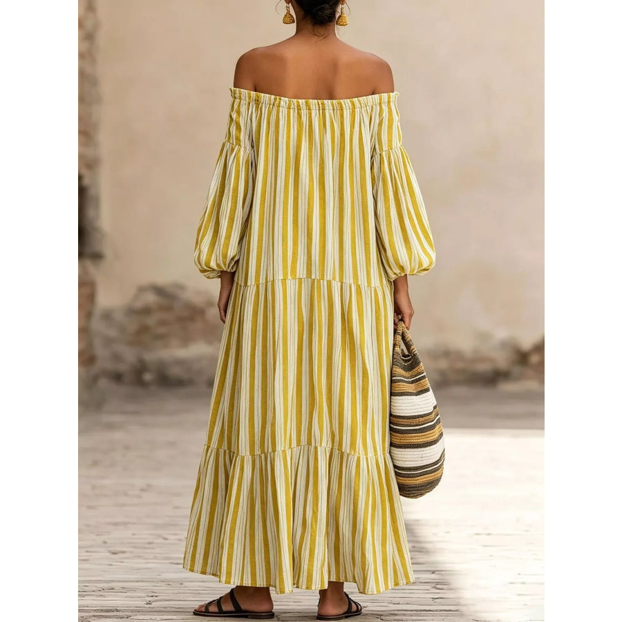 Off-Shoulder Striped Maxi Dress Apparel and Accessories
