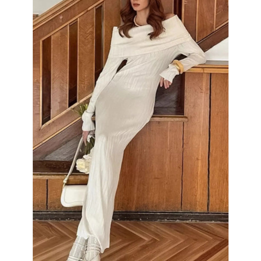 Off-Shoulder Textured Knit Maxi Dress Apparel and Accessories