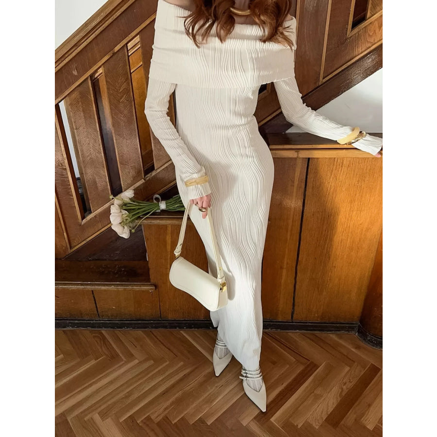 Off-Shoulder Textured Knit Maxi Dress Apparel and Accessories