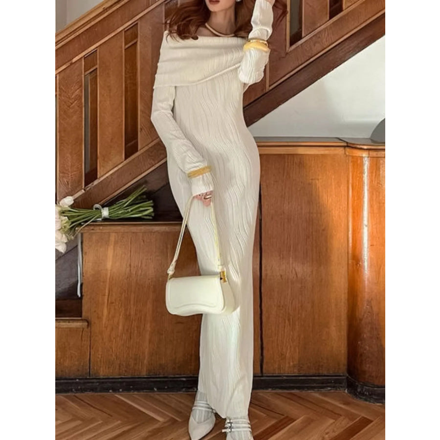 Off-Shoulder Textured Knit Maxi Dress Apparel and Accessories