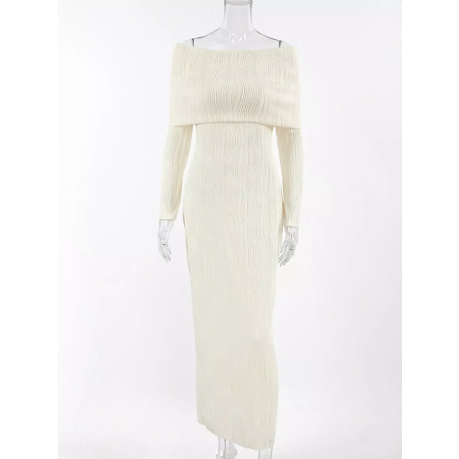 Off-Shoulder Textured Knit Maxi Dress Apparel and Accessories