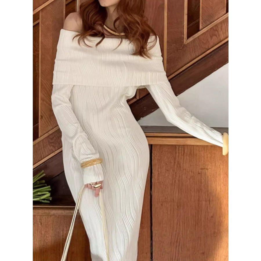 Off-Shoulder Textured Knit Maxi Dress Apparel and Accessories