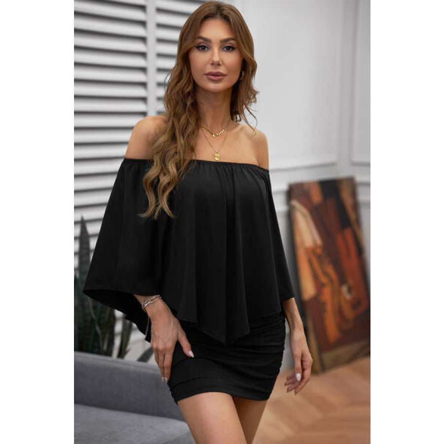 Off - Shoulder Three - Quarter Sleeve Mini Dress Black / M Apparel and Accessories