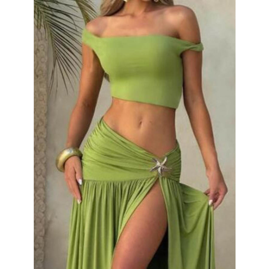 Off-Shoulder Top and Split Skirt Set Apparel and Accessories