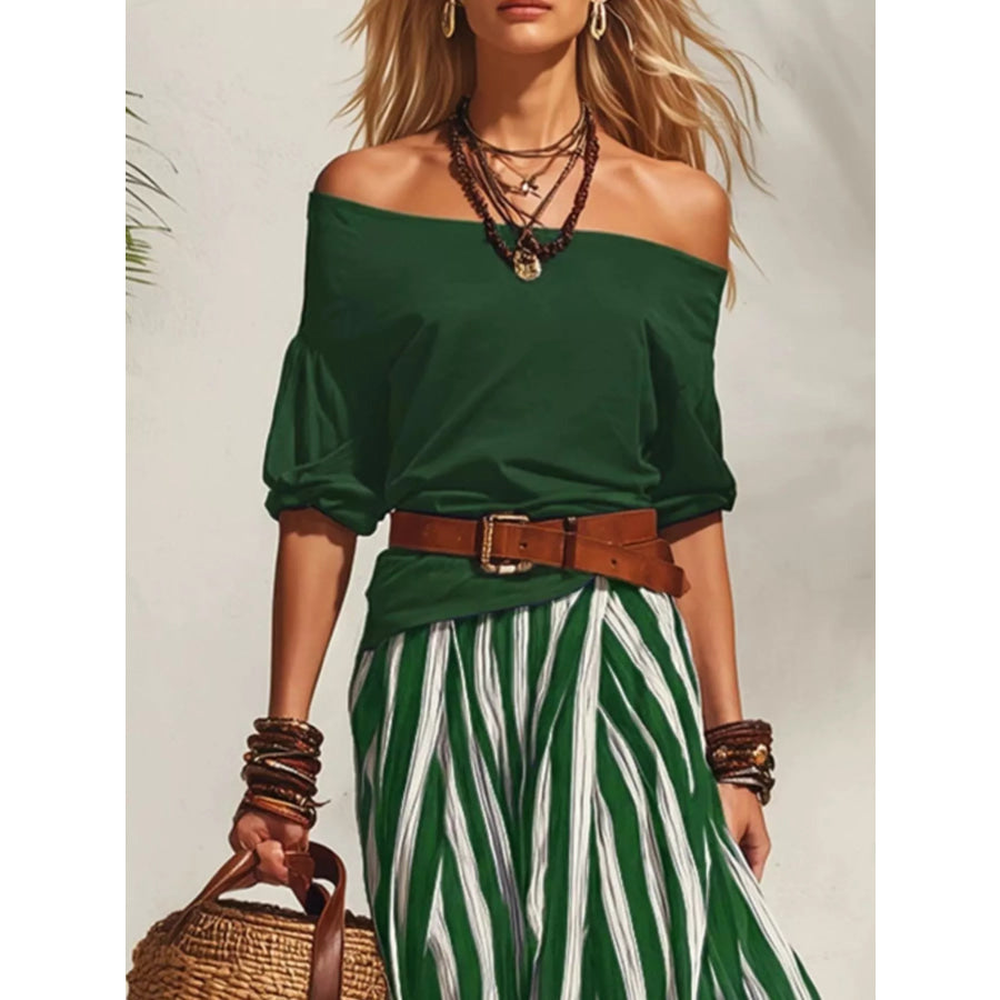 Off Shoulder Top and Striped Maxi Skirt Set Apparel and Accessories