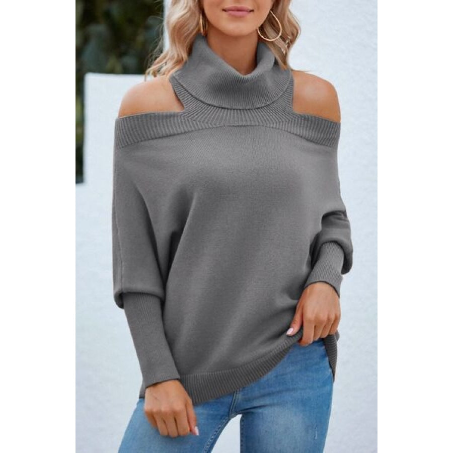 Off Shoulder Turtleneck Batwing Sleeve Sweater Clothing