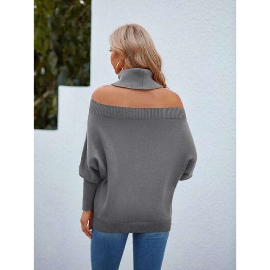 Off Shoulder Turtleneck Batwing Sleeve Sweater Clothing