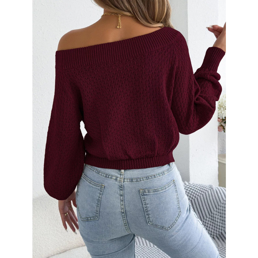 Off-Shoulder Twist Front Textured Knit Top Apparel and Accessories
