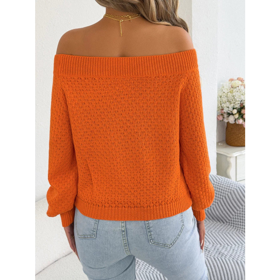 Off-Shoulder Twist Front Textured Knit Top Apparel and Accessories