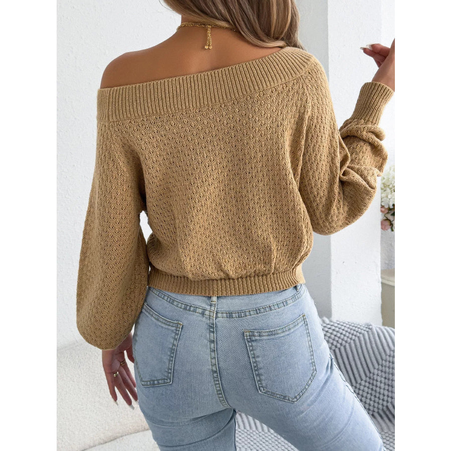 Off-Shoulder Twist Front Textured Knit Top Apparel and Accessories