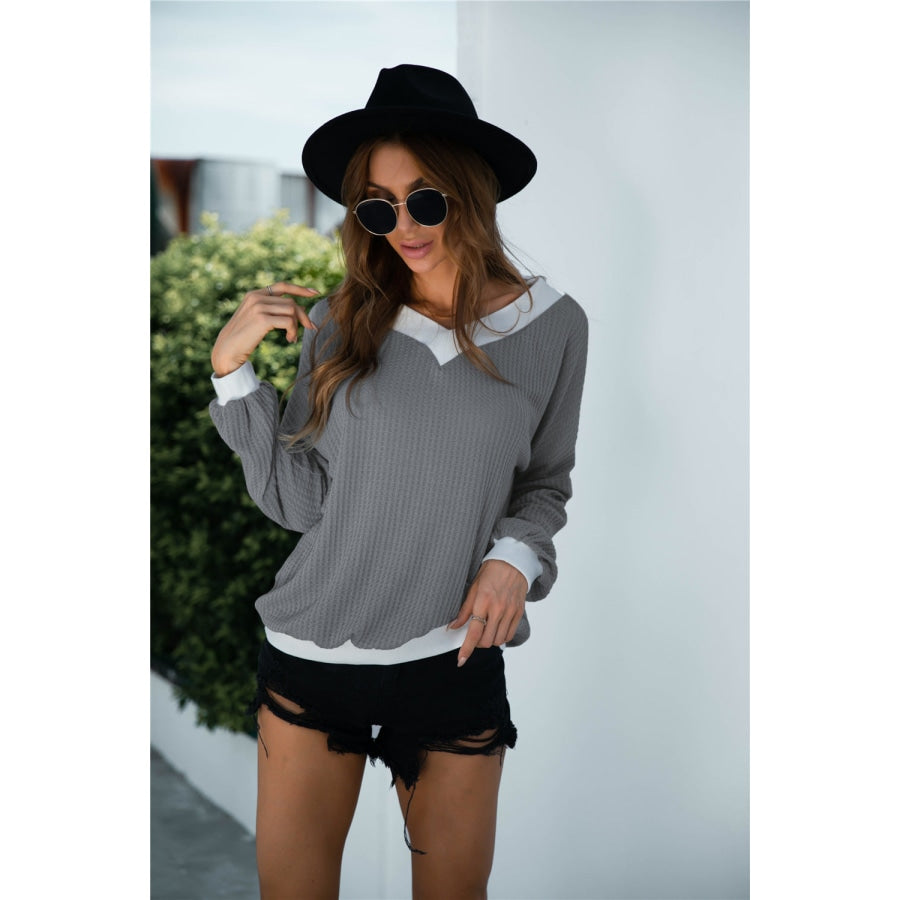 Off-Shoulder Waffle-Knit Dropped Shoulder Blouse