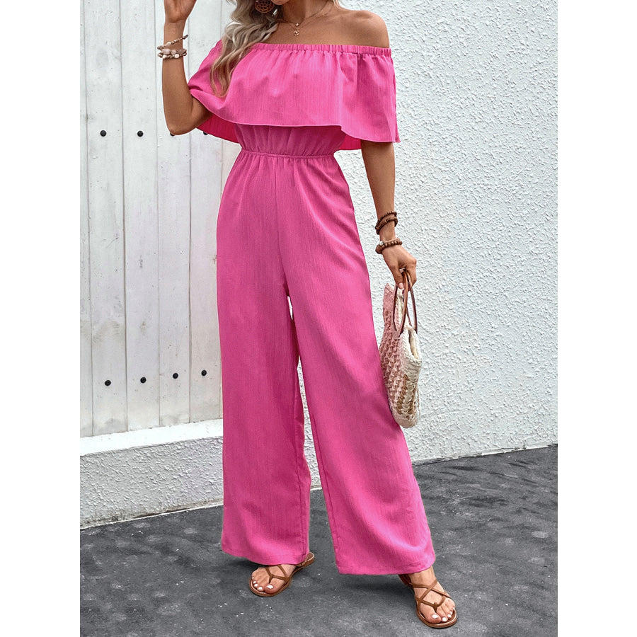 Off-Shoulder Wide Leg Jumpsuit Hot Pink / S Apparel and Accessories