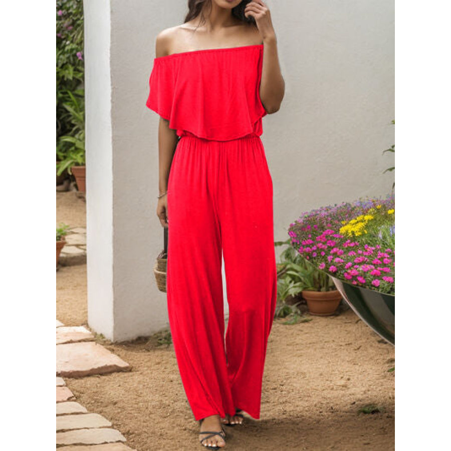 Off - Shoulder Wide Leg Jumpsuit Red / S Apparel and Accessories
