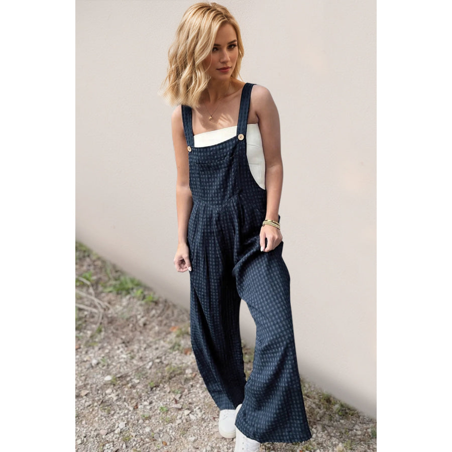 Oh Full Size Plaid Wide Leg Overalls with Pockets Peacock Blue / S Apparel and Accessories