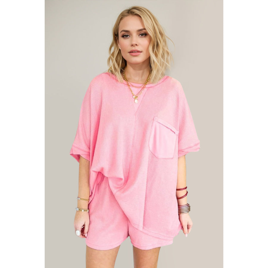 Oh Full Size Round Neck Half Sleeve Top and Shorts Set Dusty Pink / S Apparel and Accessories