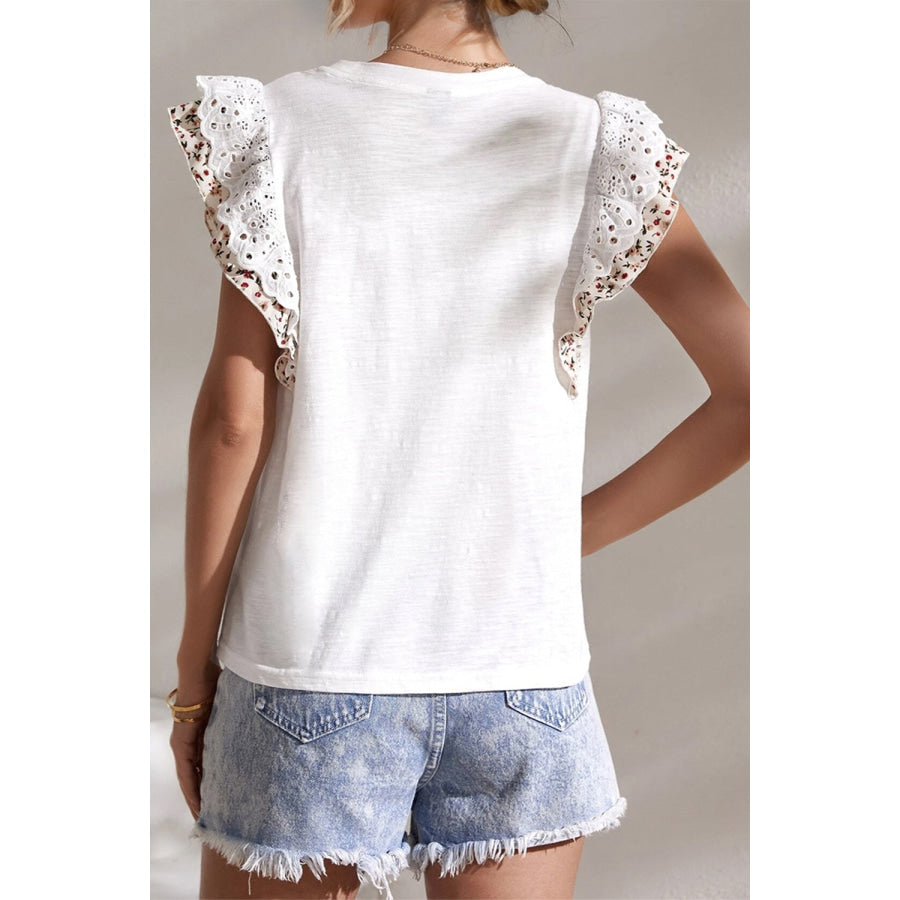 Oh Full Size Ruffled Round Neck Cap Sleeve Top Apparel and Accessories