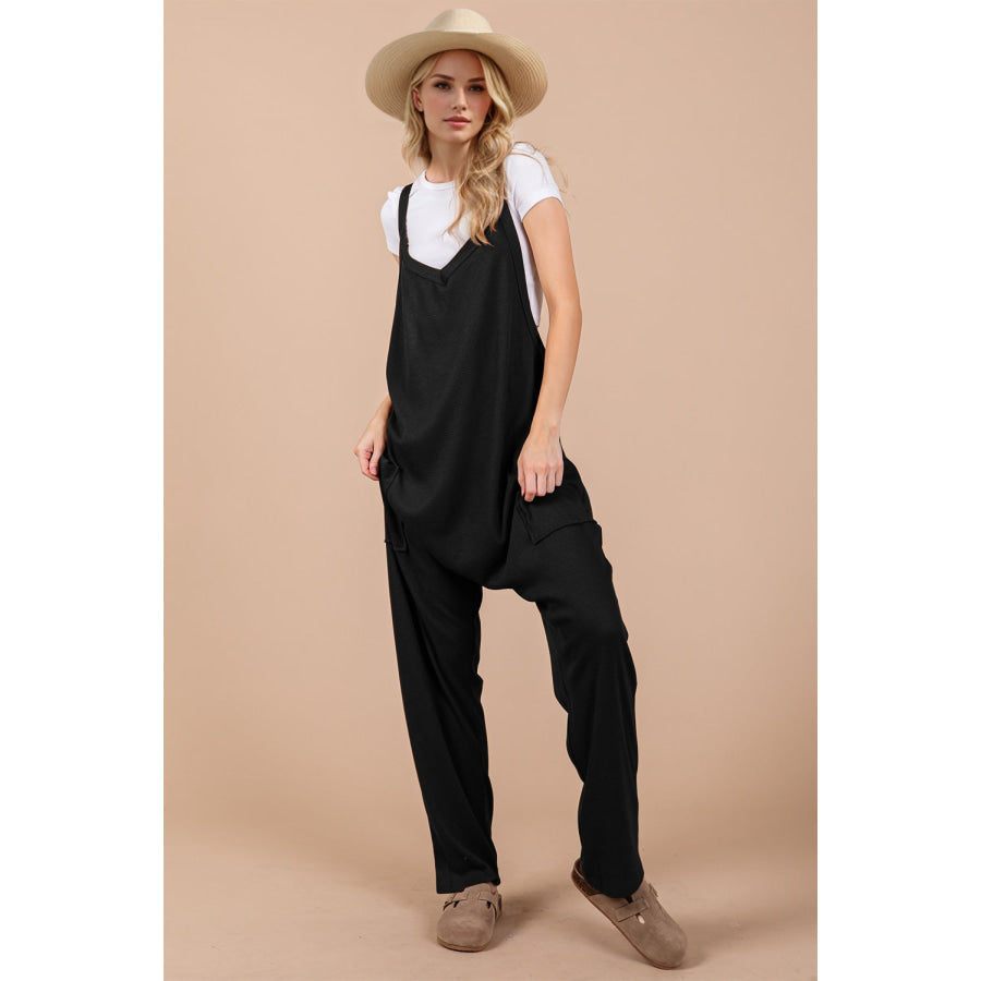 Oh Full Size V-Neck Wide Strap Overalls with Pockets Black / S Apparel and Accessories