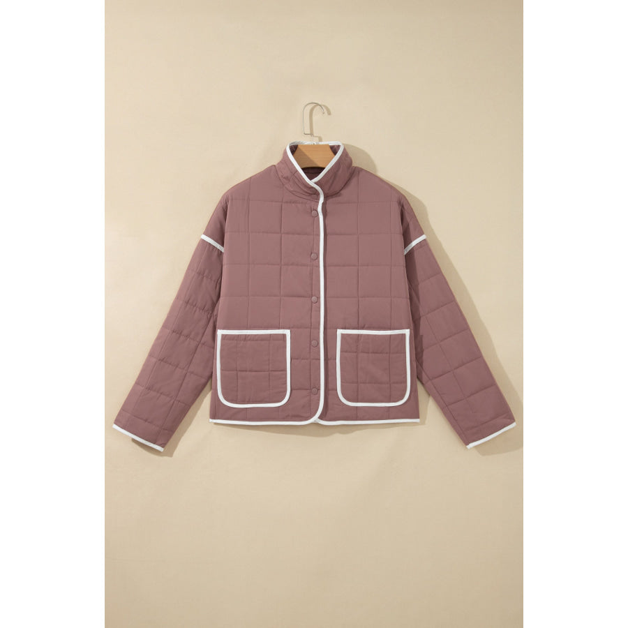 Old Rose Quilted Metal Button Pocket Jacket Outerwear/Jackets