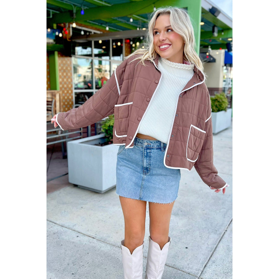 Old Rose Quilted Metal Button Pocket Jacket Outerwear/Jackets