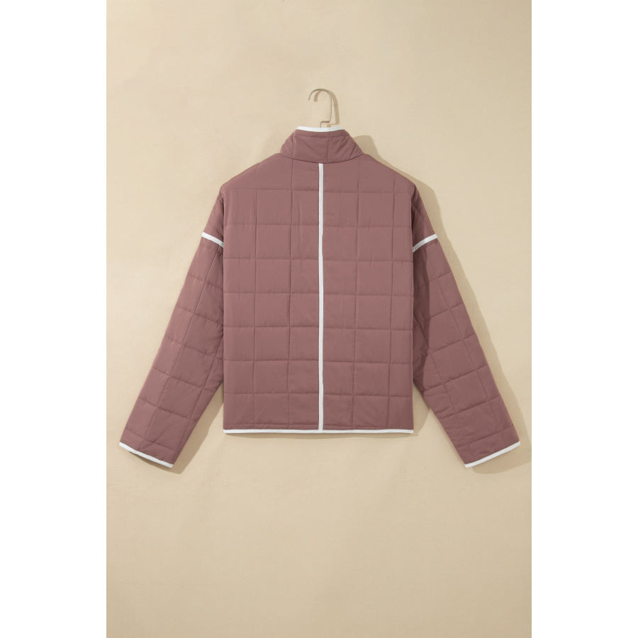 Old Rose Quilted Metal Button Pocket Jacket Outerwear/Jackets