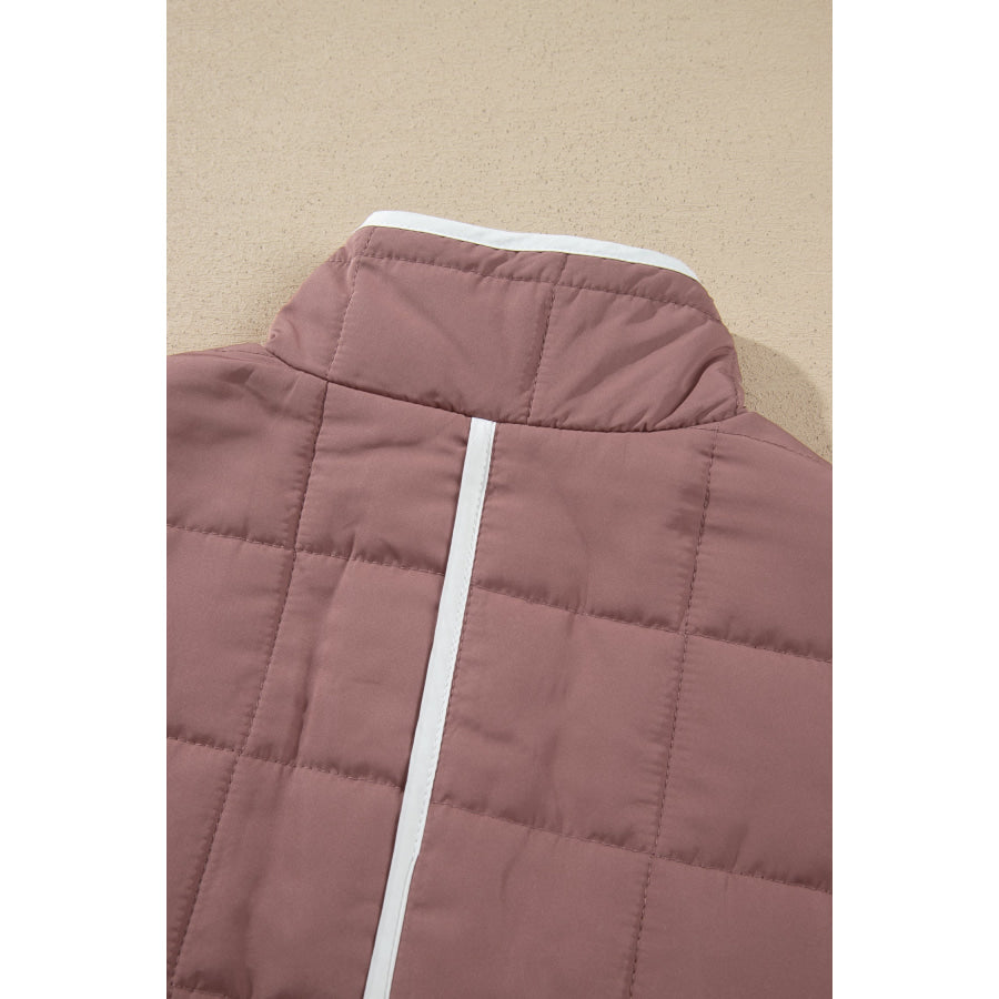 Old Rose Quilted Metal Button Pocket Jacket Outerwear/Jackets