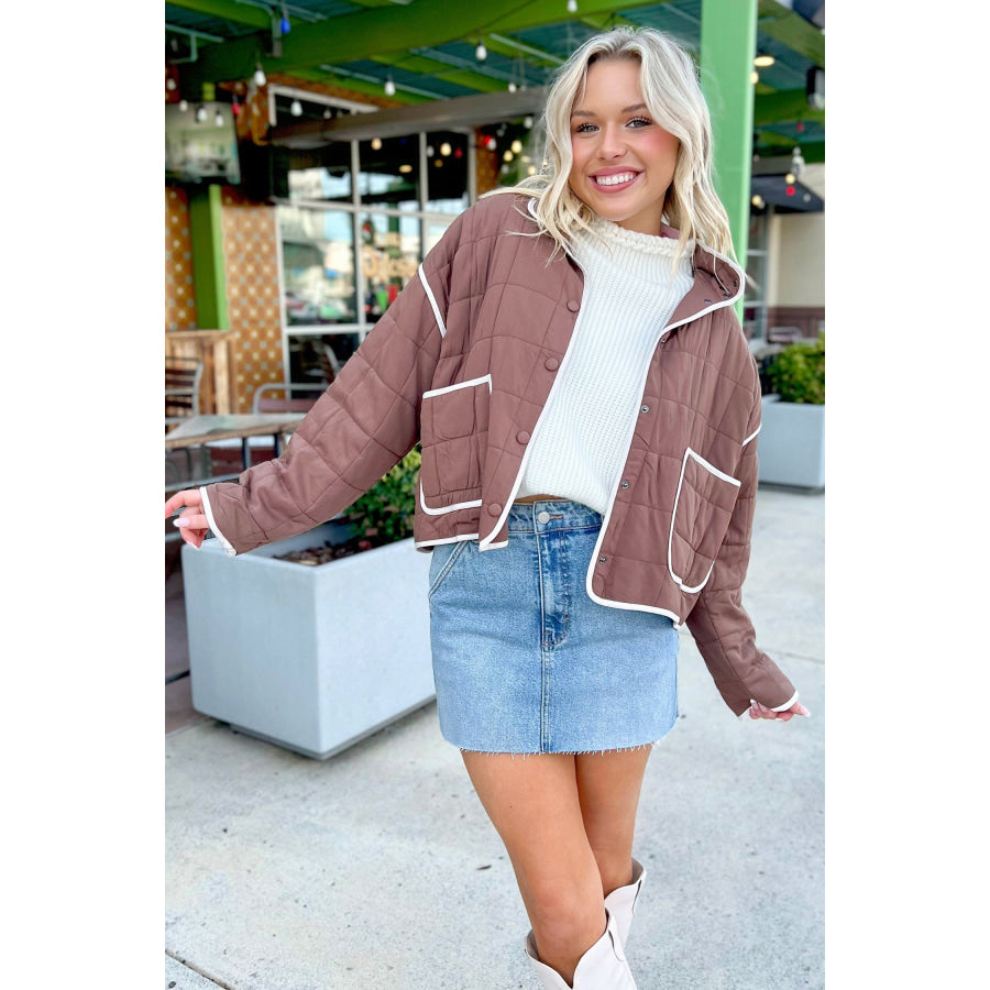 Old Rose Quilted Metal Button Pocket Jacket Outerwear/Jackets