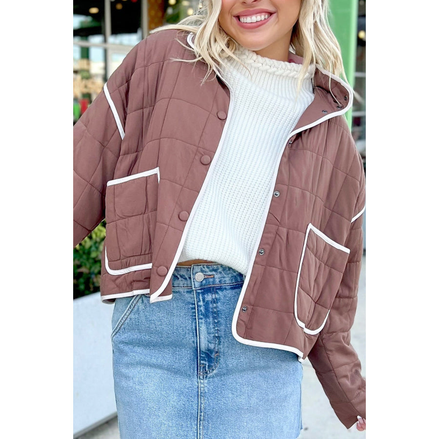 Old Rose Quilted Metal Button Pocket Jacket / S / Shell:100% Polyester + Lining:100% Polyester + Filling:100% Polyester Outerwear/Jackets