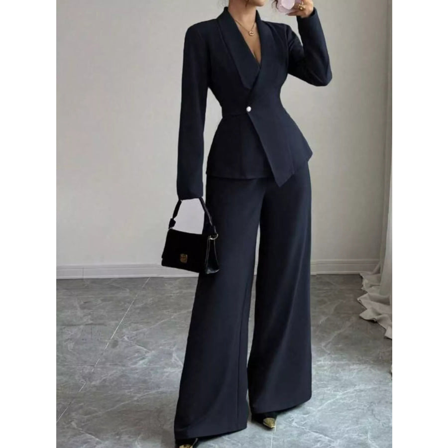 One Button Blazer and Pants Set Apparel and Accessories