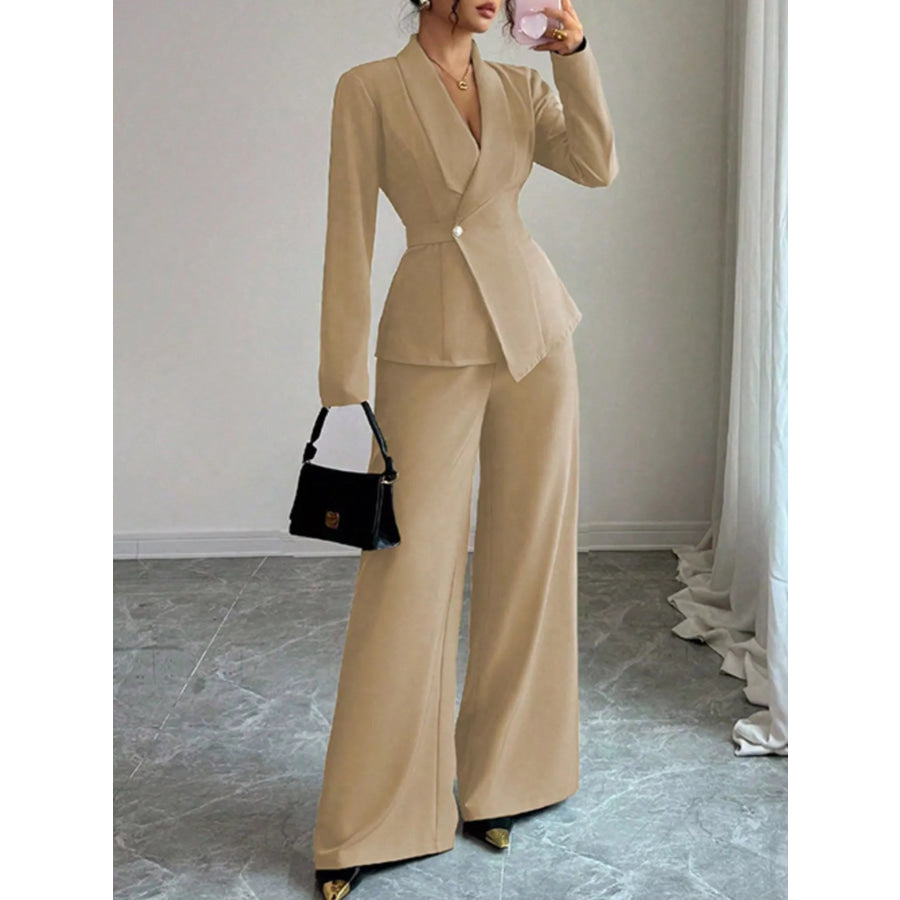 One Button Blazer and Pants Set Apparel and Accessories