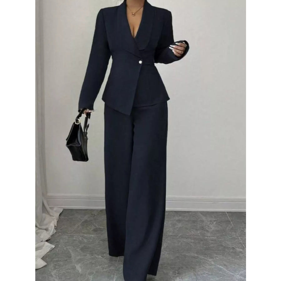 One Button Blazer and Pants Set Apparel and Accessories