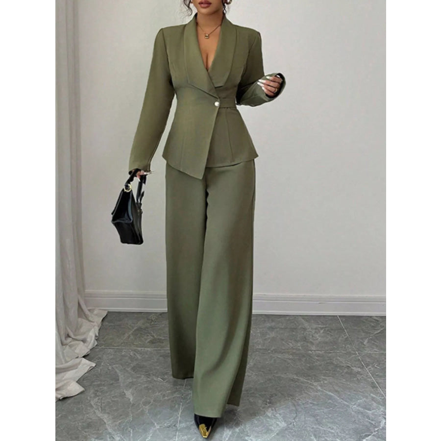 One Button Blazer and Pants Set Apparel and Accessories