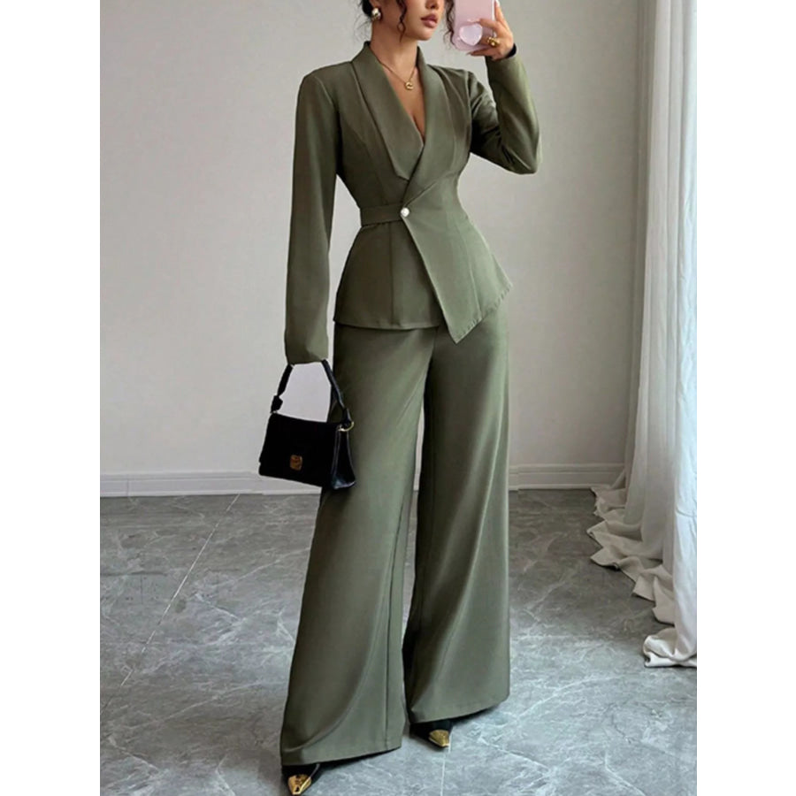 One Button Blazer and Pants Set Apparel and Accessories