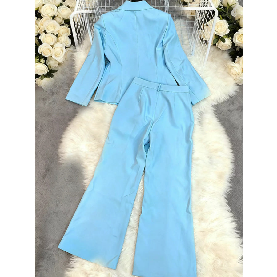 One Button Blazer and Pants Set Blue / S Apparel and Accessories