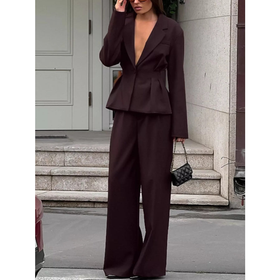 One-Button Blazer and Wide-Leg Pants Set Apparel and Accessories