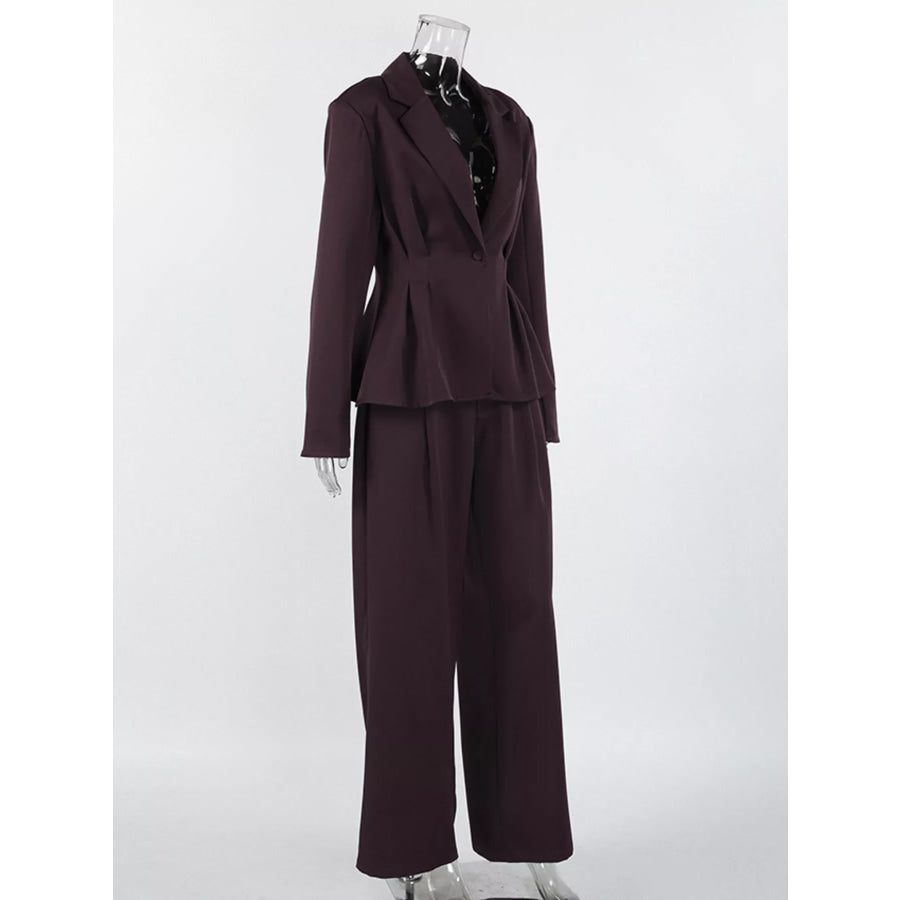 One-Button Blazer and Wide-Leg Pants Set Apparel and Accessories