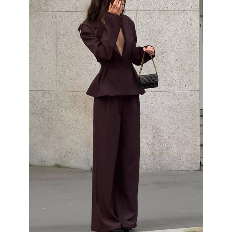 One-Button Blazer and Wide-Leg Pants Set Apparel and Accessories
