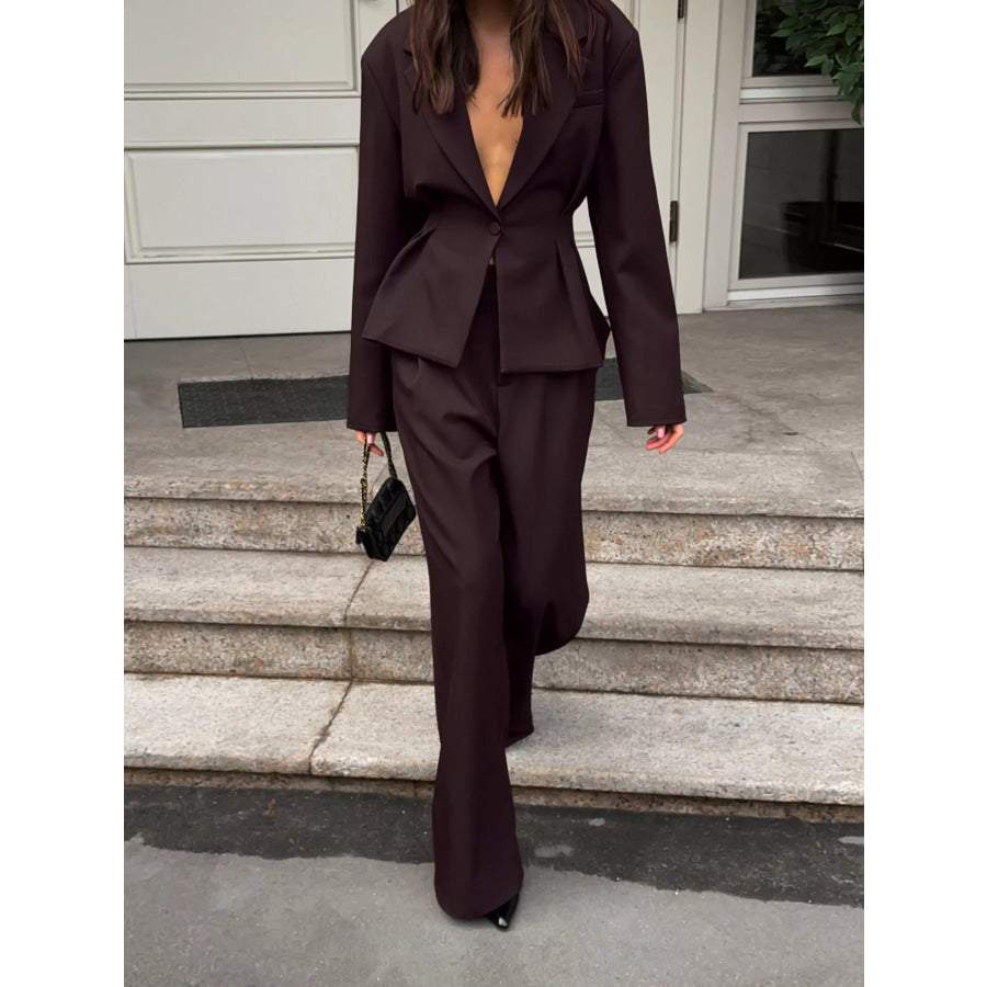 One-Button Blazer and Wide-Leg Pants Set Apparel and Accessories