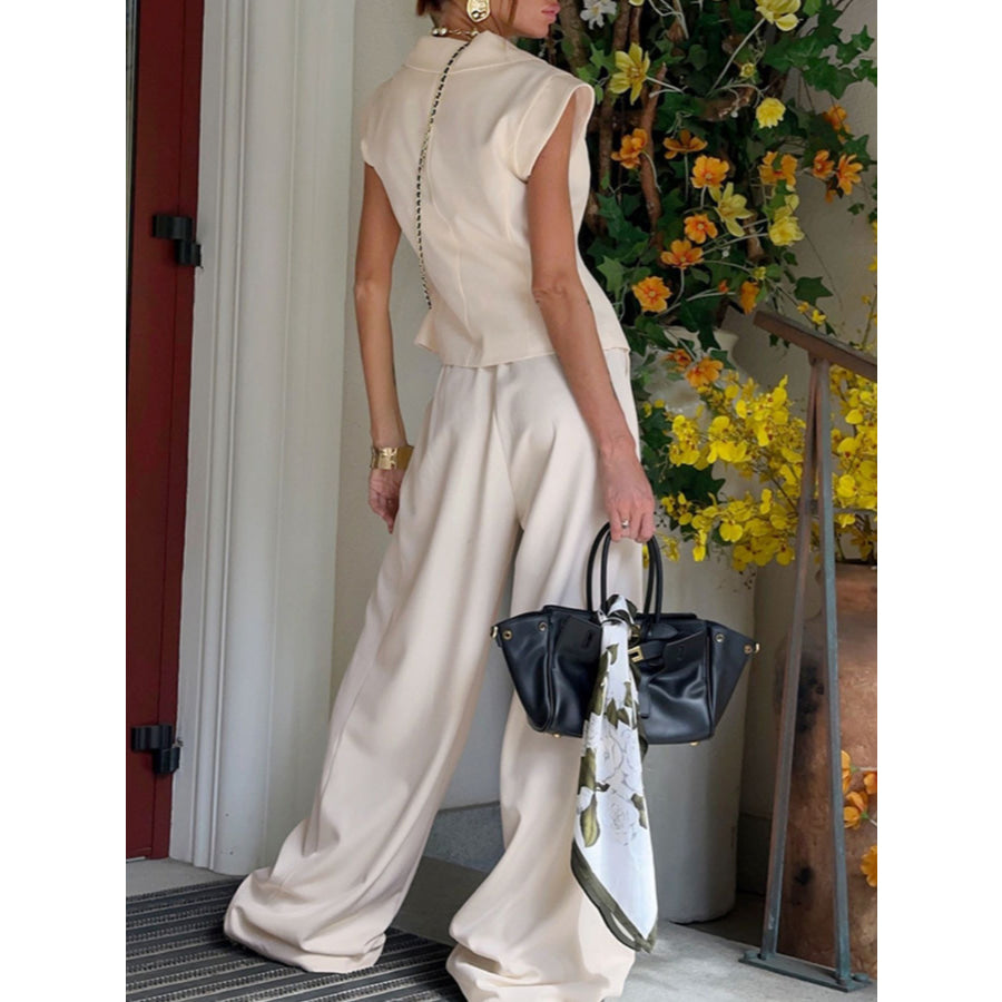 One Button Blazer & Wide Leg Pants Set Apparel and Accessories