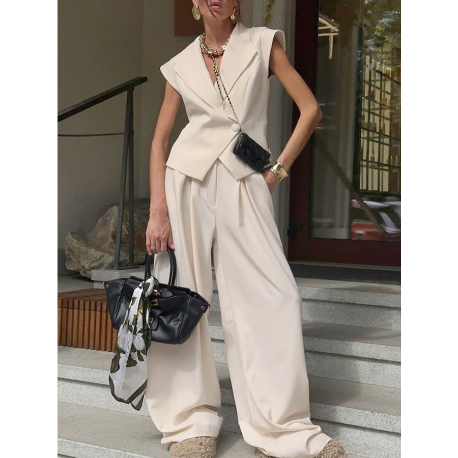 One Button Blazer & Wide Leg Pants Set Apparel and Accessories