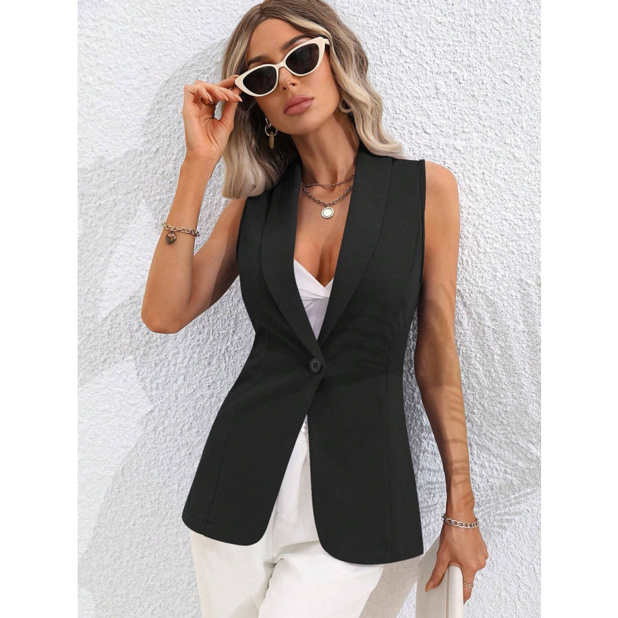 One Button Collared Neck Vest Black / S Apparel and Accessories