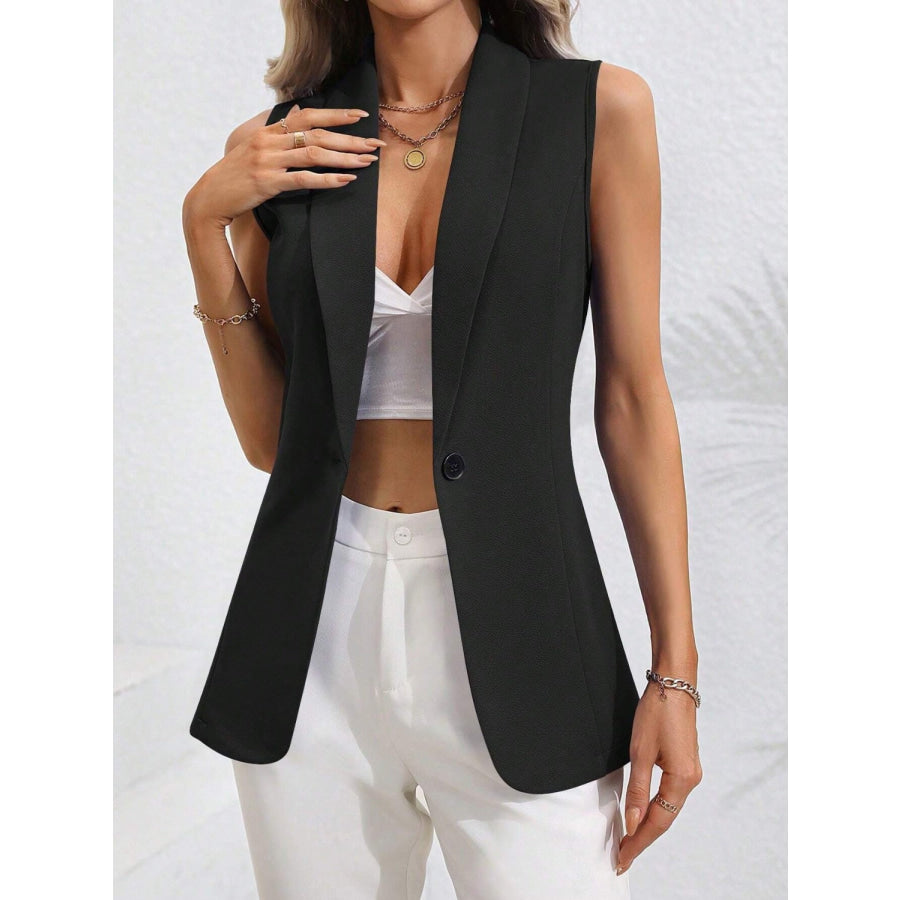 One Button Collared Neck Vest Black / S Apparel and Accessories