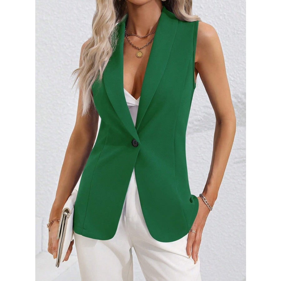 One Button Collared Neck Vest Green / S Apparel and Accessories