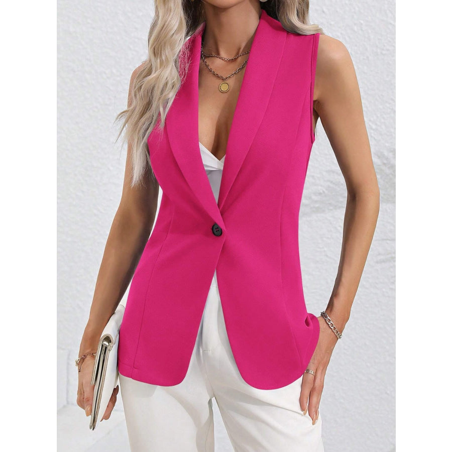 One Button Collared Neck Vest Hot Pink / S Apparel and Accessories