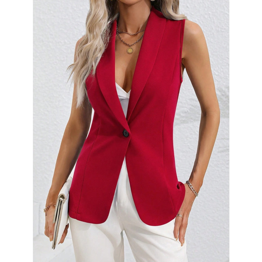 One Button Collared Neck Vest Scarlet / S Apparel and Accessories