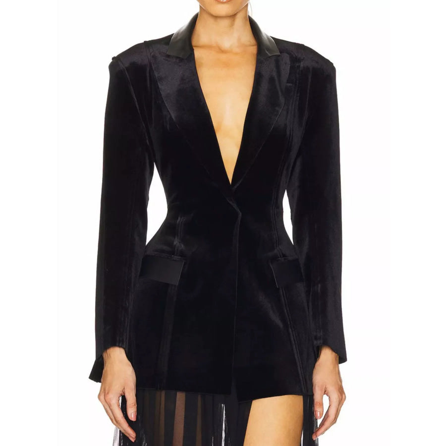 One-Button Long Sleeve Blazer Black / S