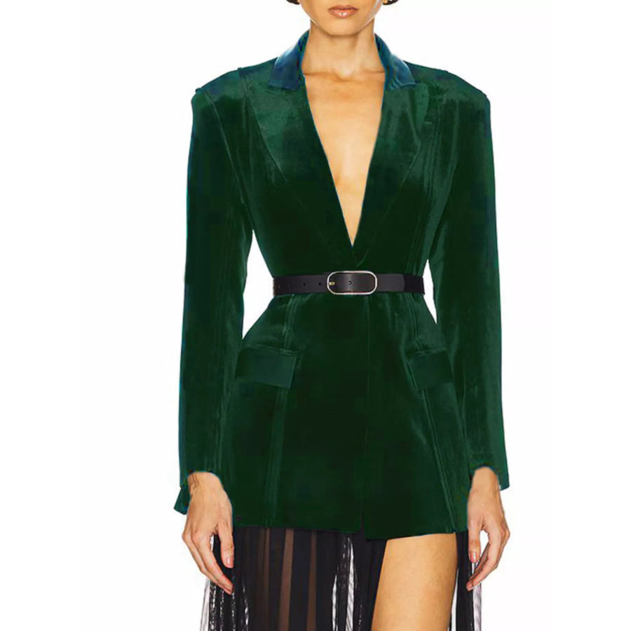 One-Button Long Sleeve Blazer Dark Green / S