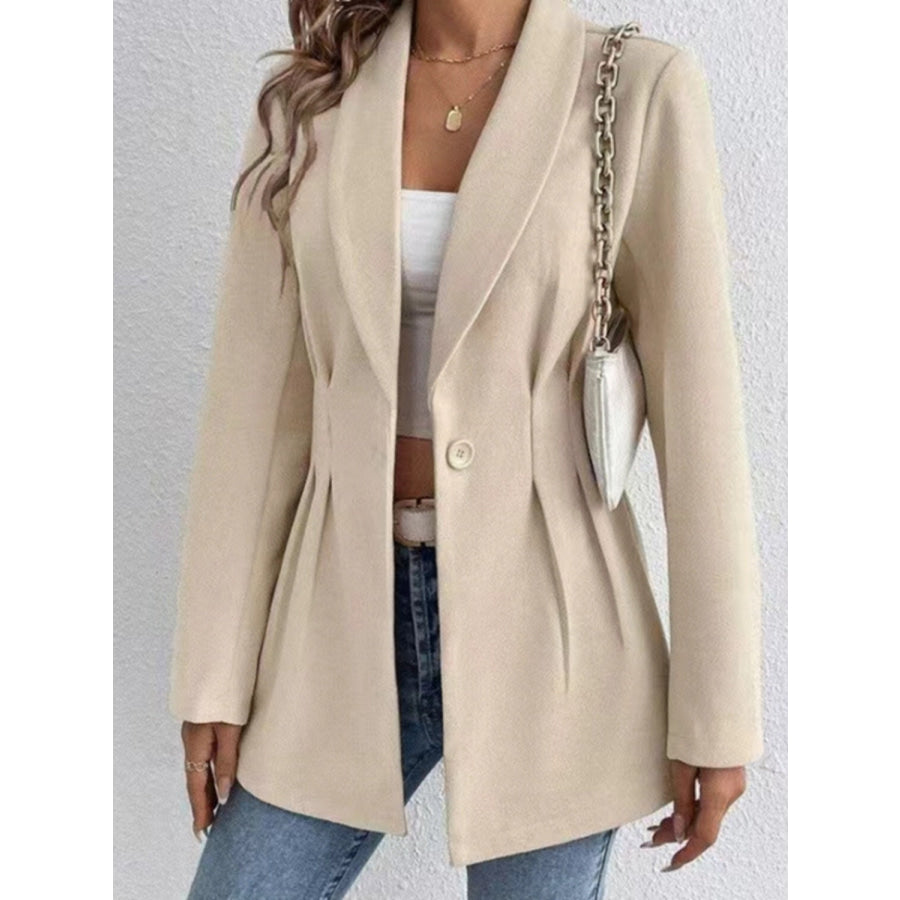 One Button Long Sleeve Blazer Khaki / S Apparel and Accessories