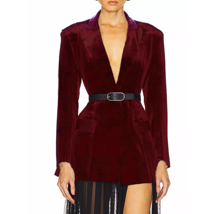 One-Button Long Sleeve Blazer Wine Red / S