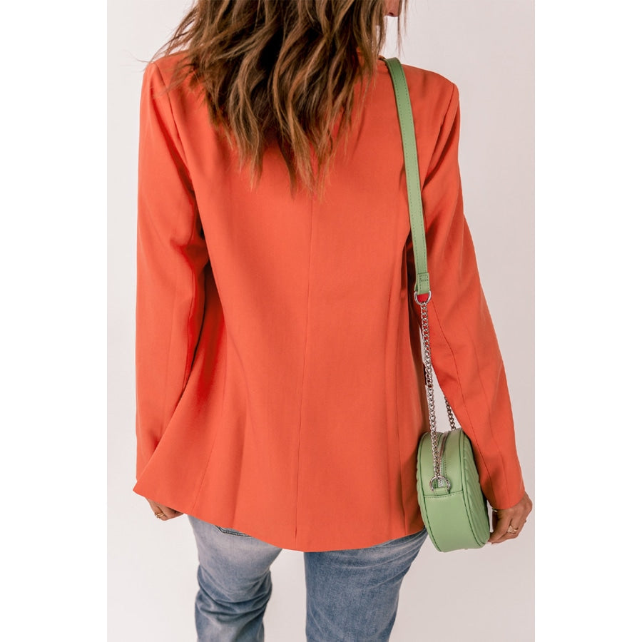 One-Button Padded-Shoulder Blazer Red Orange / S